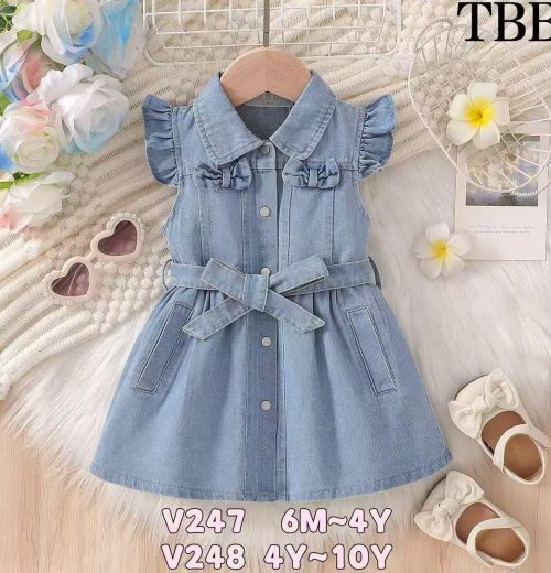 Girls Button Front Belt Denim Dress (6M-4Y)