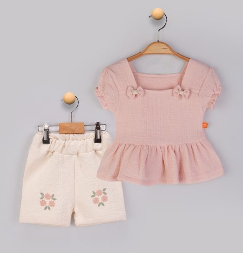 Baby Girls 2pc Crinkle Bow Top & Floral Short Set (9-24M)