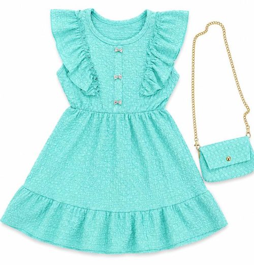 Girls Ruffle Bow Dress with Purse (2-12Y)