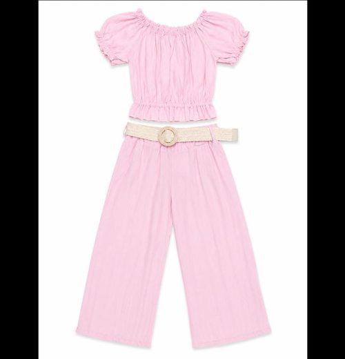 Girls 2pc Summer Top & Trousers Set with Belt (4-14Y)
