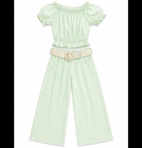 Girls 2pc Summer Top & Trousers Set with Belt (4-14Y)