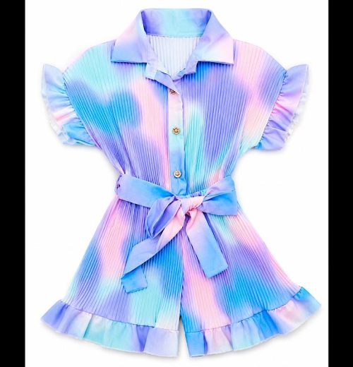 Girls Tie Dye Crinkle Belt Playsuit (4-14Y)