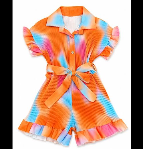 Girls Tie Dye Crinkle Belt Playsuit (4-14Y)