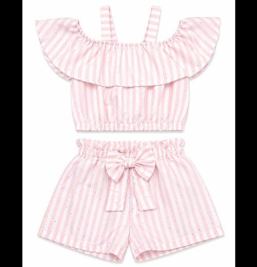 Girls Diamante Layered Stripe Top & Shorts Set (2-12Y)