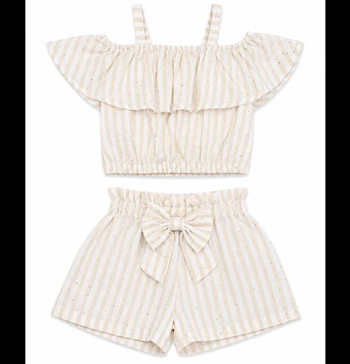 Girls Diamante Layered Stripe Top & Shorts Set (2-12Y)