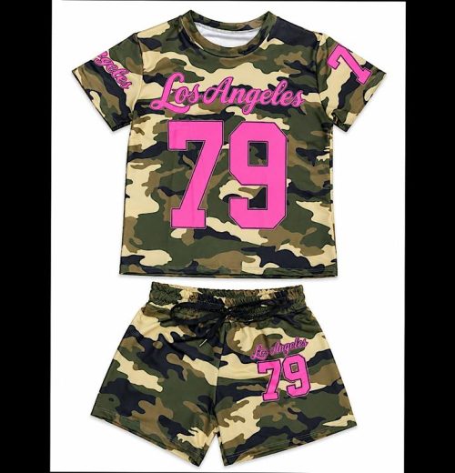 Girls Los Angeles Army Print Top & Shorts Set (4-14Y)