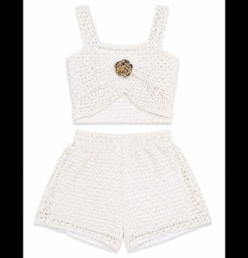 Girls 2pc Perforated Broach Top & Shorts Set (2-12Y)