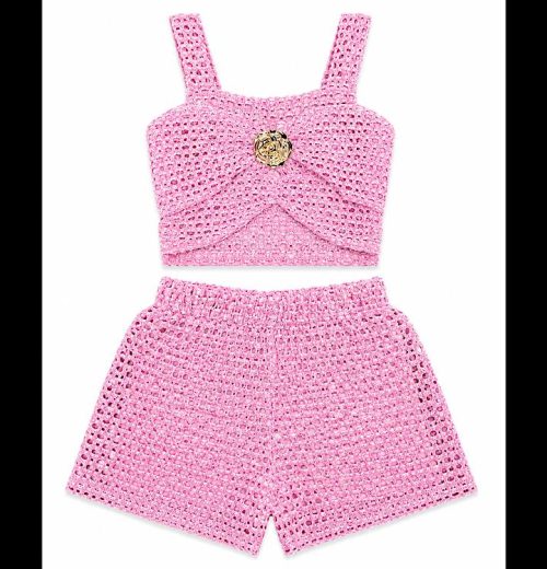Girls 2pc Perforated Broach Top & Shorts Set (2-12Y)