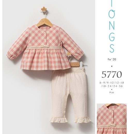 Baby Girls 2pc Check Lace Top & Ruffle Trousers Set (6-24M)