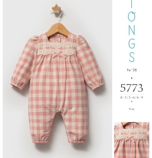 Baby Girls Check Lace Cotton Romper (0-9M)