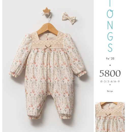 Baby Girls Lace Cotton Floral Romper with Hair Clip (0-9M)