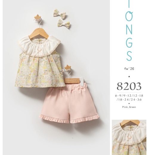 Baby Girls 2pc Pastel Floral Top & Bloomers Set with Hairclips (6-24M)