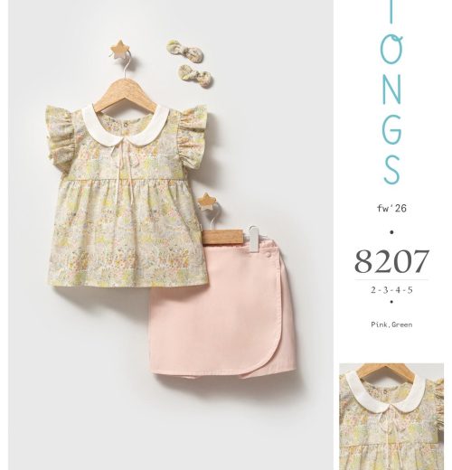 Girls 2pc Pastel Floral Top & Skirt Set with Hairclips (2-5Y)