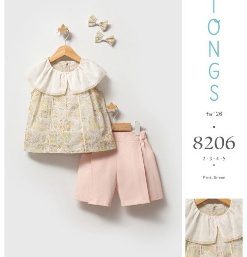 Girls 2pc Pastel Floral Top & Shorts Set with Hairclips (2-5Y)