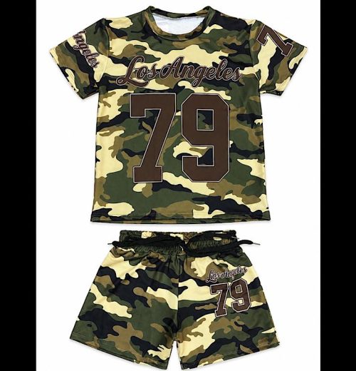 Girls Los Angeles Army Print Top & Shorts Set (4-14Y)
