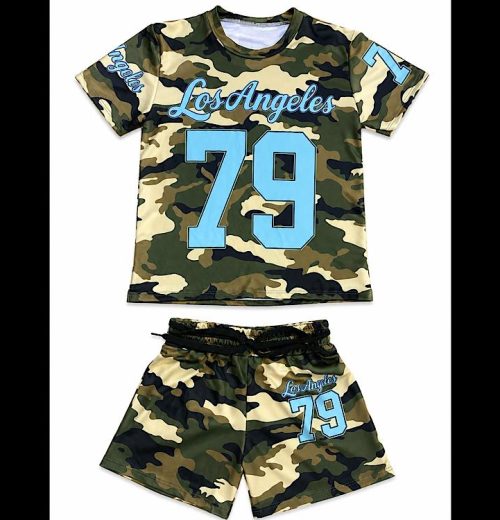 Girls Los Angeles Army Print Top & Shorts Set (4-14Y)