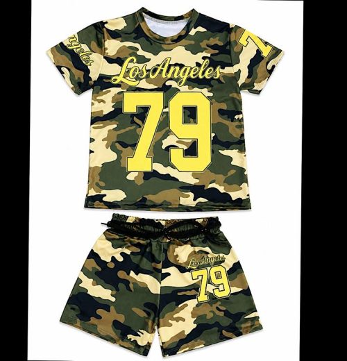 Girls Los Angeles Army Print Top & Shorts Set (4-14Y)