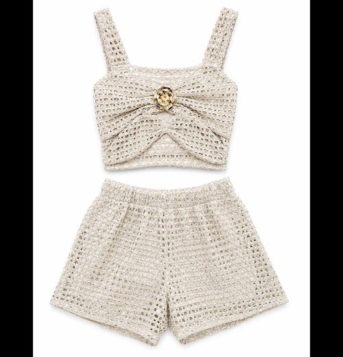 Girls 2pc Perforated Broach Top & Shorts Set (2-12Y)
