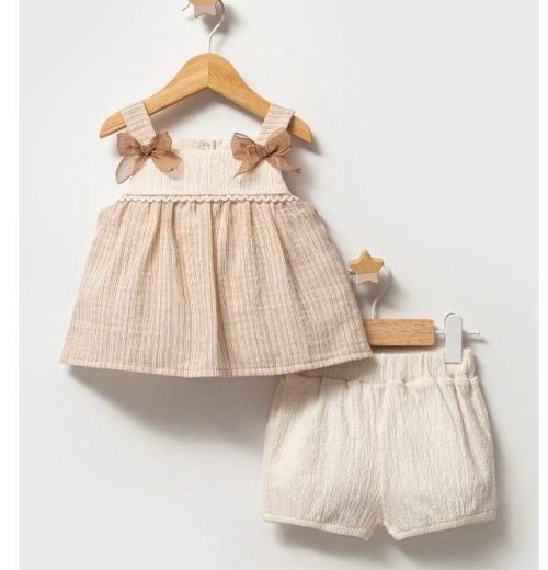 Baby Girls Lace Stripe Top & Bloomers Set (0-12M)