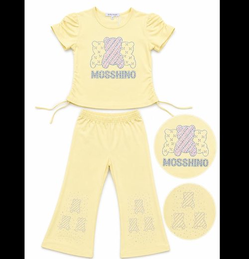 Girls 2pc Diamante Teddy Top & Flared Trousers Set (1-8Y)