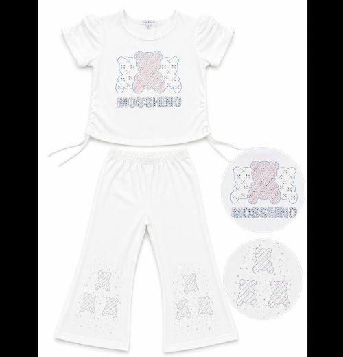 Girls 2pc Diamante Teddy Top & Flared Trousers Set (1-8Y)