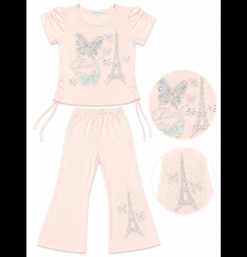 Girls 2pc Diamante Eiffel Tower Top & Flared Trousers Set (1-8Y)