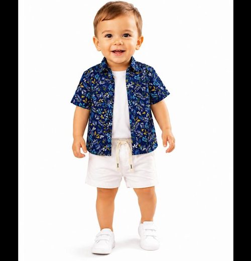 Baby Boys 3pc Beach Shirt, T Shirt & Shorts Set (6-36M)