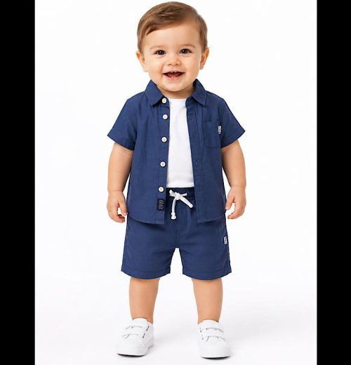 Baby Boys 3pc Summer Shirt, T Shirt & Shorts Set (6-36M)
