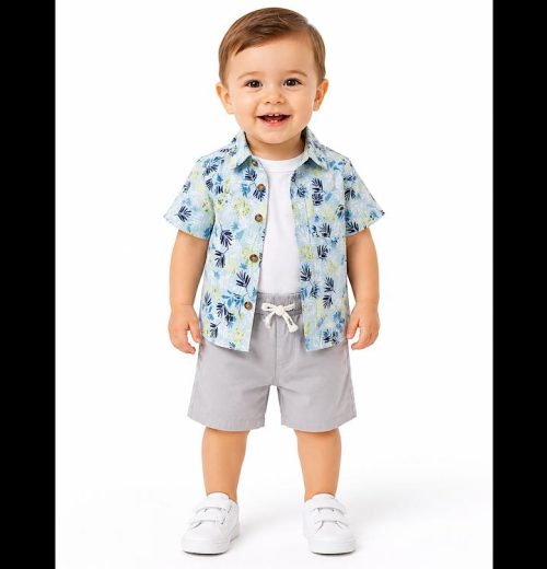 Baby Boys 3pc Beach Shirt, T Shirt & Shorts Set (6-36M)