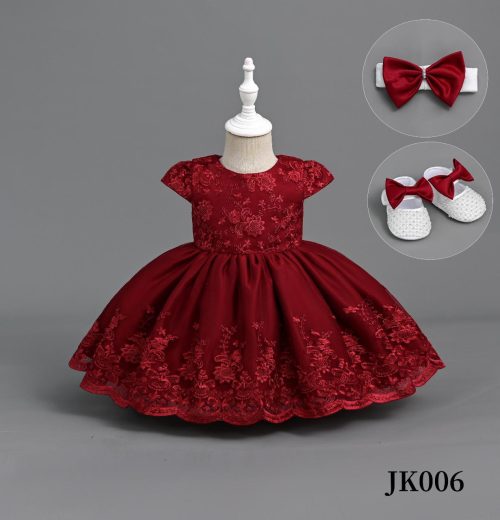 Baby Girls 3pc Embroidered Lace Party Dress with Headband & Shoes (6-24M)