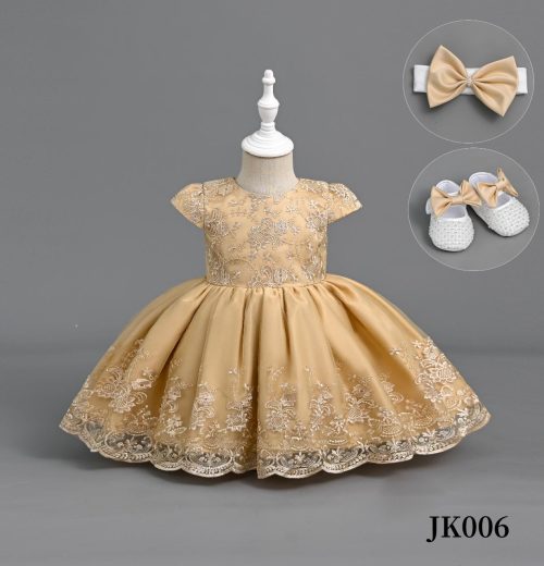 Baby Girls 3pc Embroidered Lace Party Dress with Headband & Shoes (6-24M)