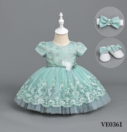 Baby Girls 3pc Floral Layered Party Dress with Headband & Shoes (6-24M)