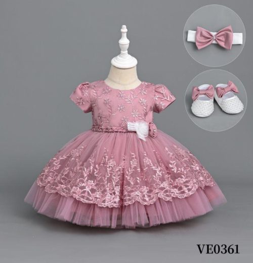 Baby Girls 3pc Floral Layered Party Dress with Headband & Shoes (6-24M)