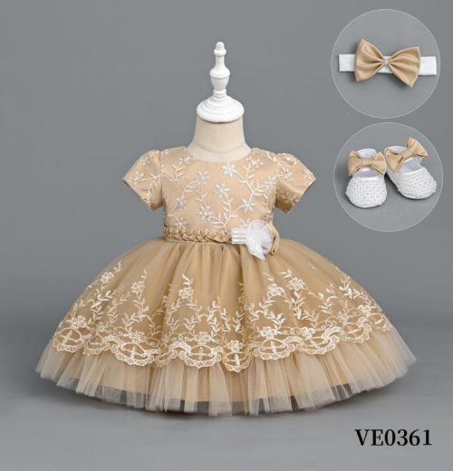 Baby Girls 3pc Floral Layered Party Dress with Headband & Shoes (6-24M)