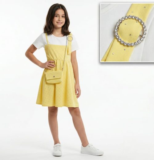 Girls Diamante Broach Dress with Purse (4-14Y)