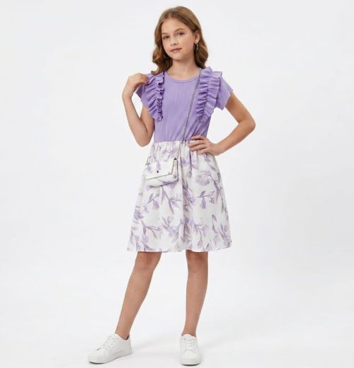 Girls Floral Ruffle Dress with Purse (4-14Y)