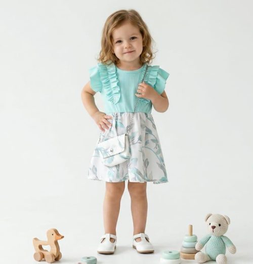 Baby Girls Floral Ruffle Dress with Purse (6-36M)