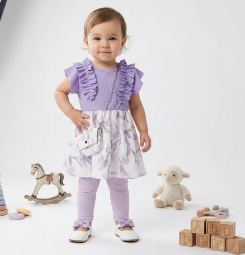 Baby Girls Floral Ruffle Dress with Purse (6-36M)
