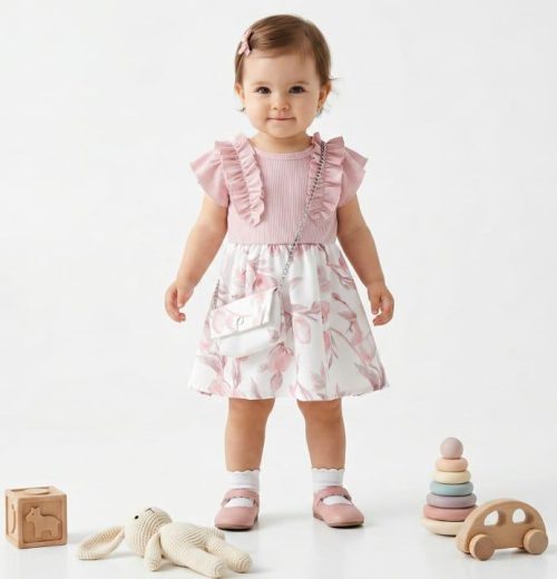 Baby Girls Floral Ruffle Dress with Purse (6-36M)