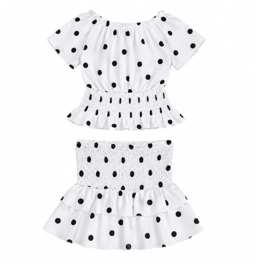 Girls 2pc Polka Dot Top & Layered Skirt Set (4-14Y)