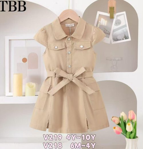 Girls Double Pocket Belt Dress (4-10Y)