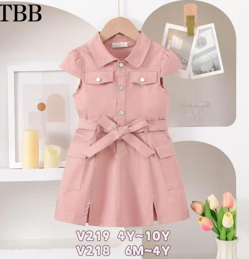 Girls Double Pocket Belt Dress (4-10Y)