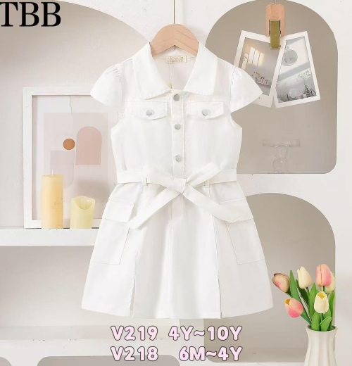Girls Double Pocket Belt Dress (4-10Y)