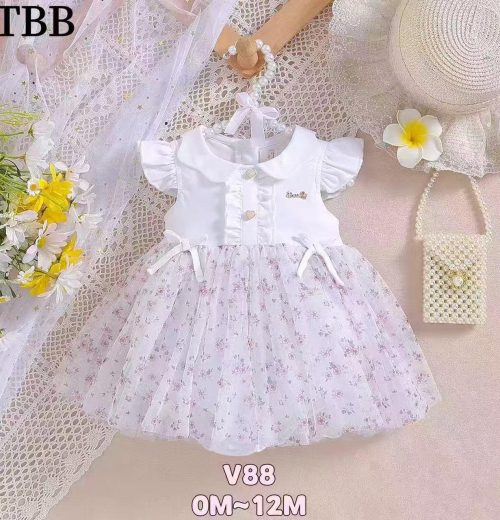 Baby Girls Floral Glitter Romper Style Dress (0-12m)