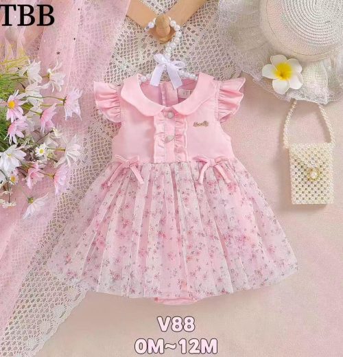 Baby Girls Floral Glitter Romper Style Dress (0-12m)