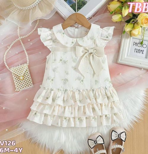 Girls Floral Layered Bow Dress (6M-4Y)