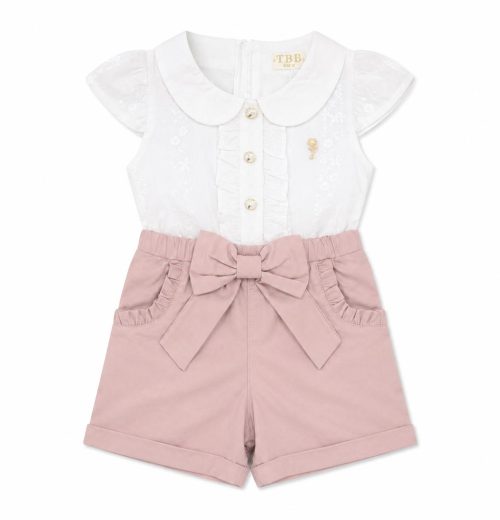 Baby Girls Floral Embroidered All in One Broach Play Suit (0-24M)