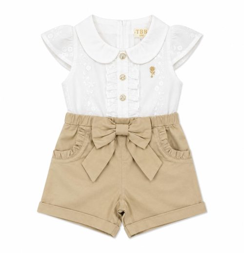 Baby Girls Floral Embroidered All in One Broach Play Suit (0-24M)