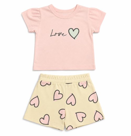 Baby Girls 2pc 'Love' T Shirt & Heart Shorts Set (6-24M)