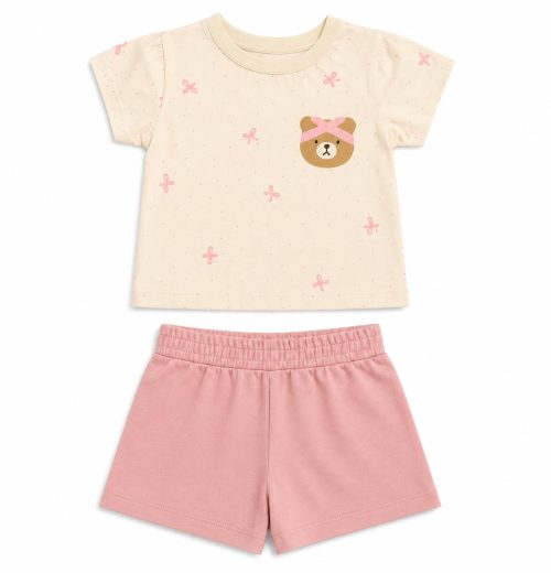 Baby Girls 2pc 'Teddy Polka Dot T Shirt & Shorts Set (6-24M)